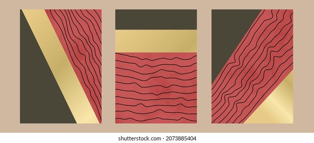 Abstract art background vector. Minimal hand painted line art illustration. Design for wall decoration, wall arts, cover, postcards, brochure. 