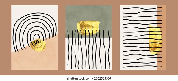 Abstract art background vector. Minimal hand painted watercolor and line art illustration.  Design for wall decoration, wall arts, cover, postcards, brochure. 