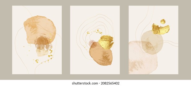 Abstract art background vector. Minimal hand painted watercolor and line art illustration.  Design for wall decoration, wall arts, cover, postcards, brochure. 