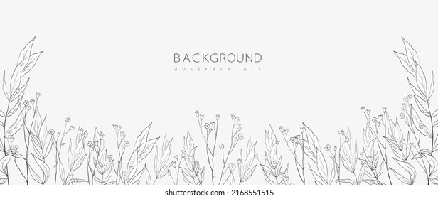 Abstract art background vector. Minimal style wallpaper with line art flower and botanical leaves, Organic shapes, Watercolor. Vector background for banner, poster, Web and packaging.