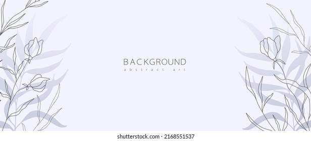 Abstract art background vector. Minimal style wallpaper with line art flower and botanical leaves, Organic shapes, Watercolor. Vector background for banner, poster, Web and packaging.