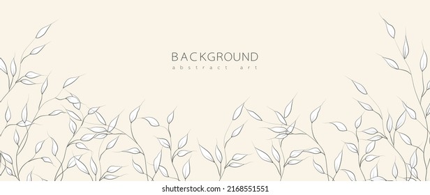 Abstract art background vector. Minimal style wallpaper with line art flower and botanical leaves, Organic shapes, Watercolor. Vector background for banner, poster, Web and packaging.