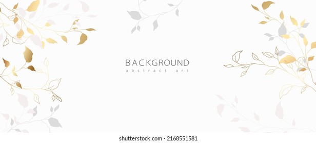 Abstrakter Kunsthintergrund, Vektorgrafik. Minimalistische Tapete mit goldener Linie Blume und botanischen Blättern, organische Formen, Aquarell. Vektorhintergrund für Banner, Poster, Web und Verpackung.