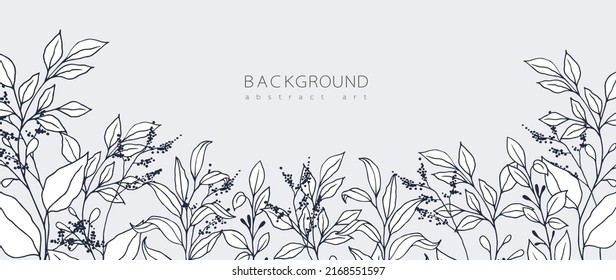 Abstract art background vector. Minimal style wallpaper with line art flower and botanical leaves, Organic shapes, Watercolor. Vector background for banner, poster, Web and packaging.