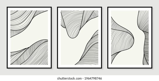 Abstract art background vector. Minimalist modern contour drawing. contemporary abstract line art design for wall art, wallpaper, home decoration, cover, printable painting. 