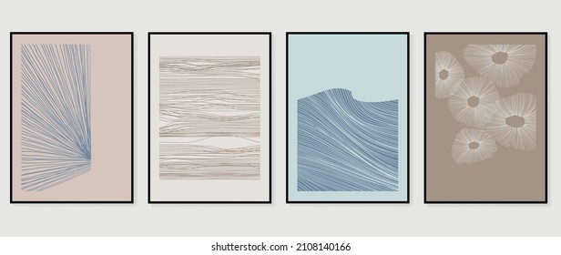 Abstract art background vector. Minimalist modern contour drawing. contemporary abstract line art design for wall art, wallpaper, home decoration, cover, printable painting. 