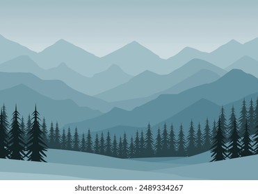 Abstract art background vector. Minimalist style paintings, landscapes, hills and trees. Wall art design for home decoration, wallpaper, prints.