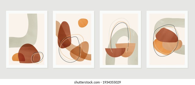 Abstract art background vector. Modern Nature shape line art wallpaper.  Minimalist hand painted illustrations with watercolor stain texture for home deco, wall art, Social media story background.