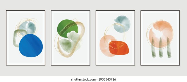 Abstract art background vector. Modern Nature shape line art wallpaper.  Minimalist hand painted illustrations with watercolor stain texture for home deco, wall art, Social media story background.