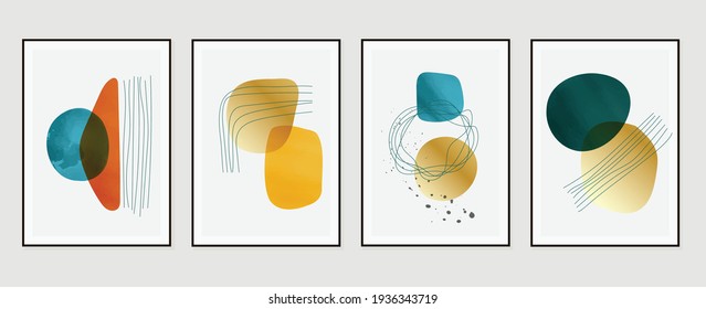 Resumen del vector de fondo de arte. Papel tapiz de arte de la línea de la naturaleza moderna.  Ilustraciones minimalistas pintadas a mano con textura de mancha de acuarela para deco doméstico, arte de pared, fondo de historia de medios sociales.