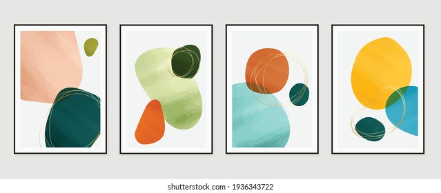 Abstract art background vector. Modern Nature shape line art wallpaper.  Minimalist hand painted illustrations with watercolor stain texture for home deco, wall art, Social media story background.