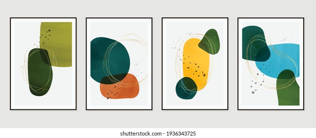 Resumen del vector de fondo de arte. Papel tapiz de arte de la línea de la naturaleza moderna.  Ilustraciones minimalistas pintadas a mano con textura de mancha de acuarela para deco doméstico, arte de pared, fondo de historia de medios sociales.