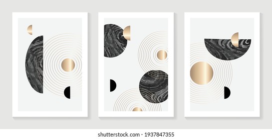 Abstract art background vector. Modern Nature shape line art wallpaper.  Minimalist hand painted illustrations with gold stain texture for home deco, wall art, Social media story background.