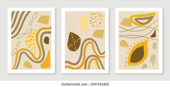 Abstract art background vector. Modern Nature shape line art wallpaper.  Minimalist hand painted illustrations with watercolor stain texture for home deco, wall art, Social media story background.