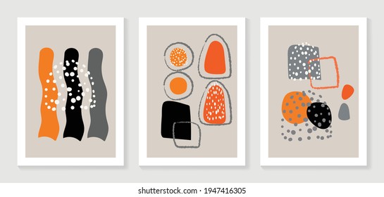 Abstract art background vector. Modern Nature shape line art wallpaper.  Minimalist hand painted illustrations with watercolor stain texture for home deco, wall art, Social media story background.