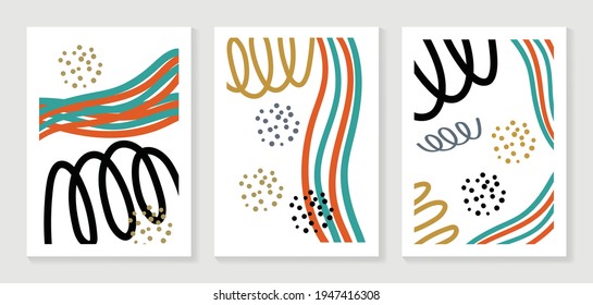 Abstract art background vector. Modern Nature shape line art wallpaper.  Minimalist hand painted illustrations with watercolor stain texture for home deco, wall art, Social media story background.