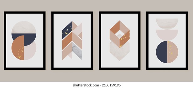 Resumen del vector de fondo de arte. Fondo de pantalla de arte moderno con formas doradas.  Ilustraciones minimalistas pintadas a mano con textura de mancha de acuarela para deco doméstico, arte de pared, fondo de historia de medios sociales.