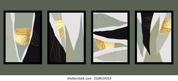 Resumen del vector de fondo de arte. Fondo de pantalla de arte moderno con formas doradas.  Ilustraciones minimalistas pintadas a mano con textura de mancha de acuarela para deco doméstico, arte de pared, fondo de historia de medios sociales.