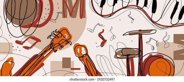 Abstract art background vector. Music banner poster. a line art drawing with abstract shape. Geometric banner template. digital painting 