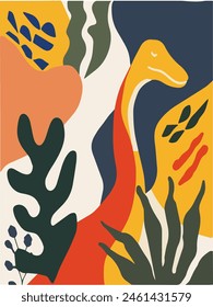 Abstract art background vector. Natural hand drawing with dinosaurs. Simple modern style illustrated design for fabric, print, cover, banner and wallpaper.