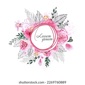 Abstract art background vector. Round floral watercolor frame for text. Vector illustration