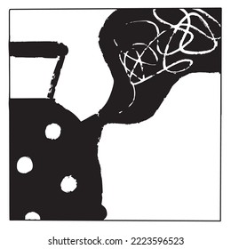 Abstract art background with vector Teapot silhouette illustration. Stylized image in black and white