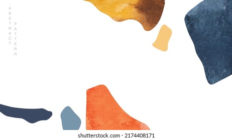 Abstract art background vector. Wallpaper design with brush stroke painting and geometric pattern. Blue, red, Yellow watercolor Illustration  wall art, cover and invitation cards.