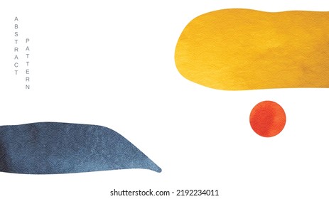 Abstract art background vector. Wallpaper design with brush stroke painting and geometric pattern. Blue, red, Yellow watercolor Illustration  wall art, cover and invitation cards.