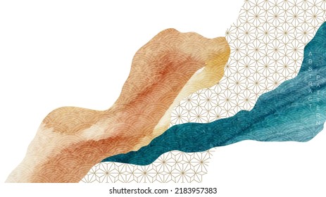 Abstract art background in vintage style. Chinese new year banner. Geometric line with Japanese pattern vector. Contemporary shapes in oriental template. Watercolor texture.