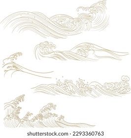 Abstract art background in vintage style. Chinese new year banner and card design. Hand drawn wave with Japanese pattern vector. Contemporary shapes in vintage style.