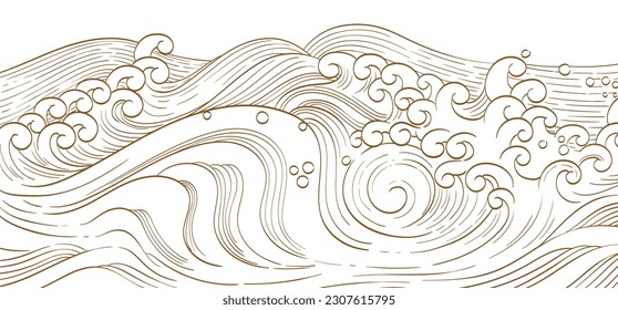 Abstract art background in vintage style. Chinese new year banner and card design. Hand drawn line wave with Japanese pattern vector. Contemporary shapes  backdrop in vintage style.