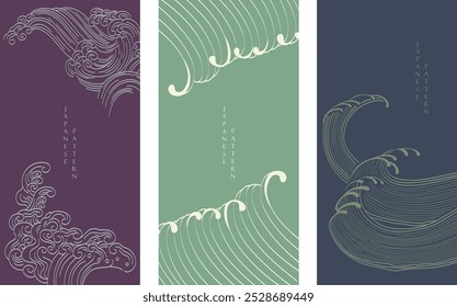 Abstract art background in vintage style. Chinese new year banner and card design. Hand drawn wave with Japanese pattern vector. Contemporary shapes in vintage template