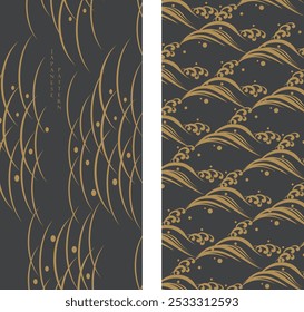 Abstract art background in vintage style. Chinese new year banner and card design. Hand drawn wave with Japanese pattern vector. Contemporary shapes card design in vintage template