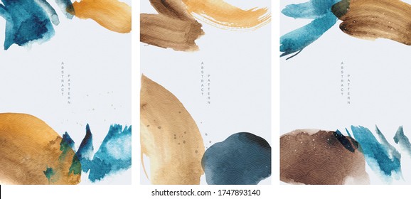 Abstract art background with watercolor brush stroke texture vector. Hand painted elements with Japanese ocean wave pattern.