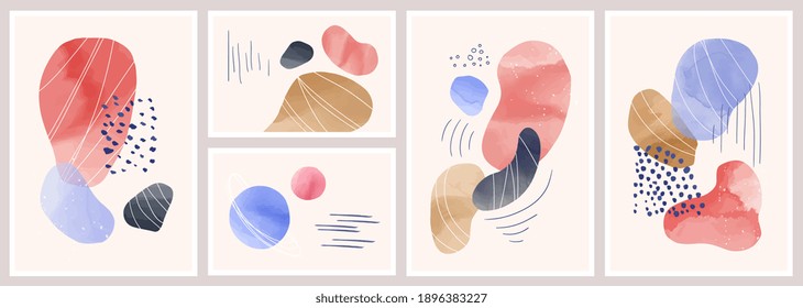 Abstract art background with watercolor stain elements. Painting brush texture decoration with art acrylic poster design. Set of vector illustrations