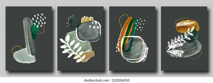Abstract art background with watercolor stain elements. Painting brush texture vector decoration with art acrylic poster design. Set of trendy contemporary abstract creative hand painted compositions.