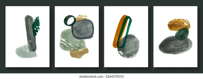 Abstract art background with watercolor stain elements. Painting brush texture vector decoration with art acrylic poster design. Set of trendy contemporary abstract creative hand painted compositions.