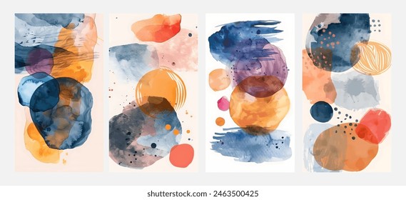 Abstract art background with watercolor stain elements vector. Painting brush texture decoration with art acrylic poster design.