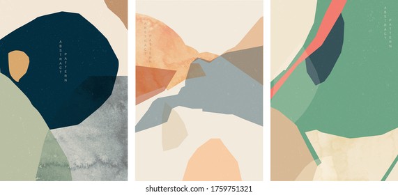 Abstract art background with watercolor texture vector. Collage of art landscape in Japanese style.