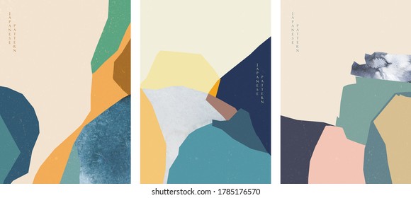 Abstract art background with watercolor texture vector. Poster design in Asian style template illustration. Collage of art landscape in Japanese 