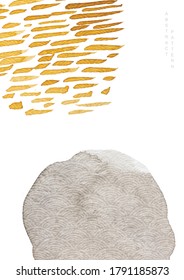 Abstract art background with watercolor texture vector. Japanese wave pattern template illustration in Asian style. Brush stroke elements.