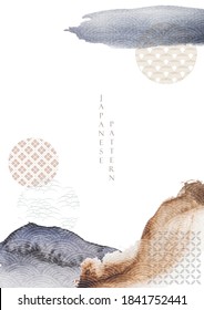 Abstract art background with watercolor texture vector. Oil painting template illustration with geometric pattern in Japanese style.