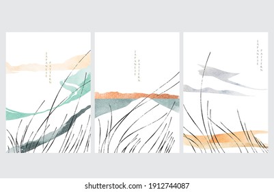 Abstract art background with watercolor texture vector. Natural landscape banner with hand drawn line decoration.