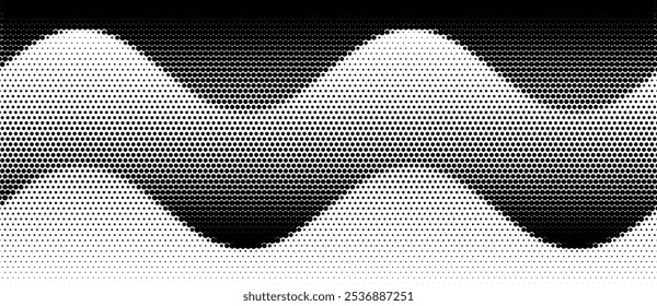 Abstract art background waves with dots. Stipple effect with chaotic noise.