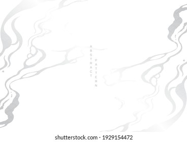 Abstract art background with white and grey line pattern vector. Ocean wave with natural landscape template. Banner design and wallpaper in vintage style.