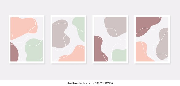 Abstract art backgrounds with organic shape in pastel colors. Modern set of design template with dynamic fluid elements. Abstract wall arts. Templates for cover, banner, poster, social media stories.