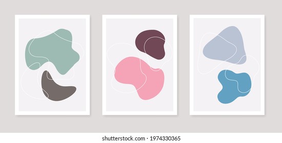 Abstract art backgrounds with organic shape in pastel colors. Modern set of design template with dynamic fluid elements. Abstract wall arts. Templates for cover, banner, poster, social media stories.
