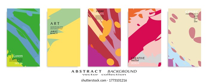 Abstract art backgrounds set. Minimal trendy paint brush strokes pattern with copy space for text design for Invitation, Party card,Social Highlight Covers and stories page. Vector illustration