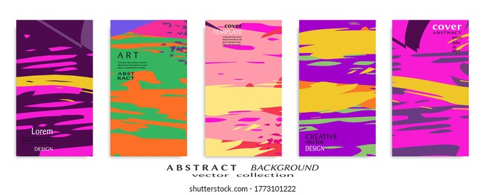 Abstract art backgrounds set. Minimal trendy paint brush strokes pattern with copy space for text design for Invitation, Party card,Social Highlight Covers and stories page. Vector illustration