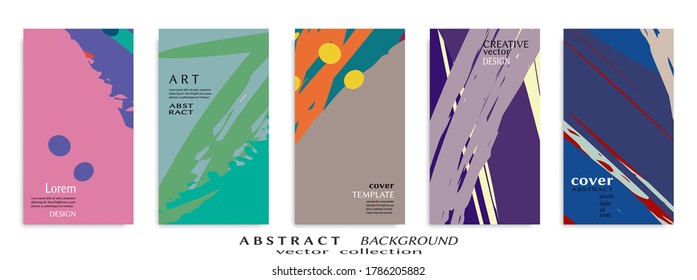 Abstract art backgrounds set. Minimal trendy paint brush strokes pattern with copy space for text design for Invitation, Party card,Social Highlight Covers and stories page. Vector illustration